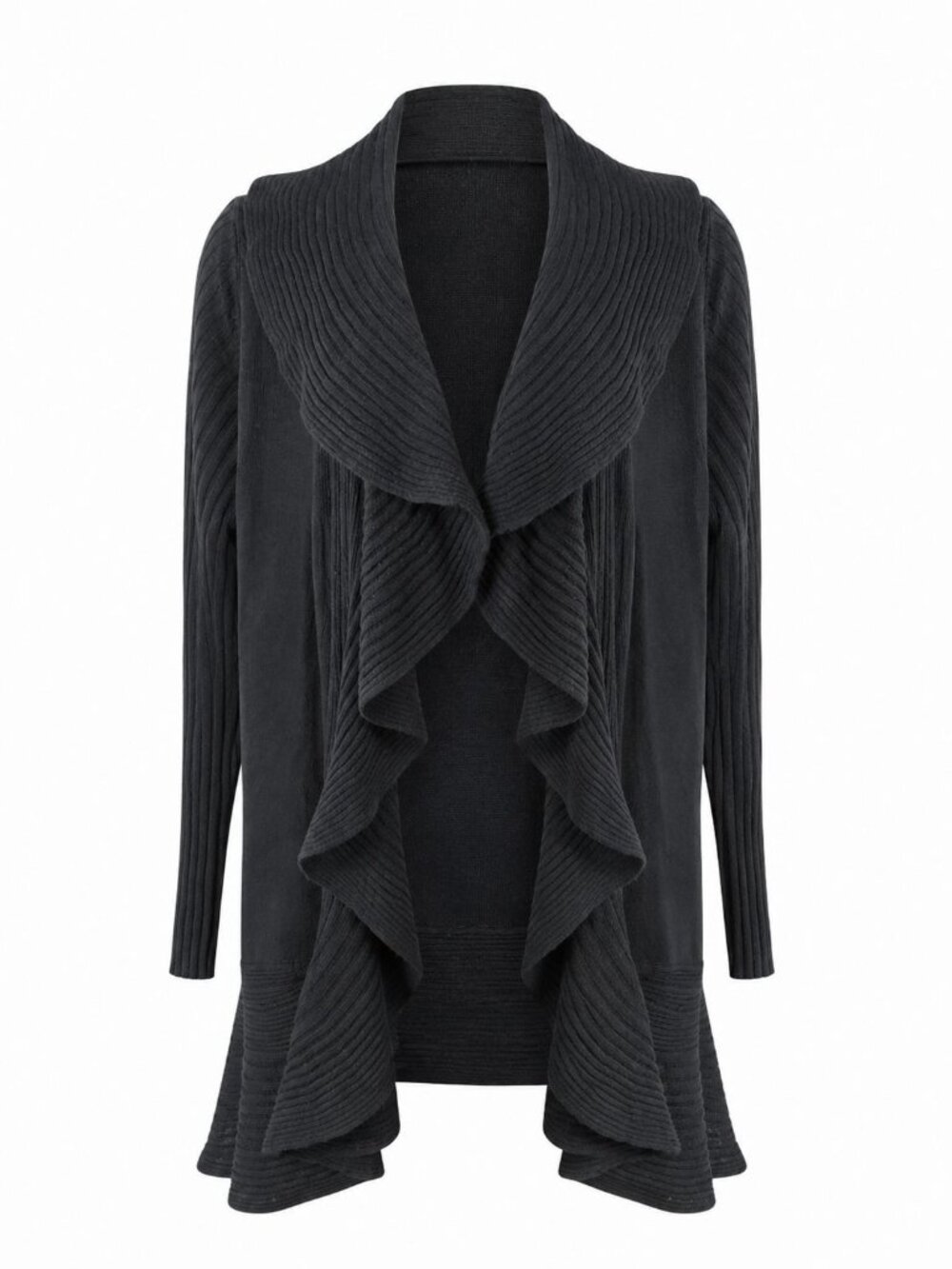 Dressbarn Cardigan 1X Black Rib Knit Waterfall Plus Size Cozy Chic Quiet Luxary